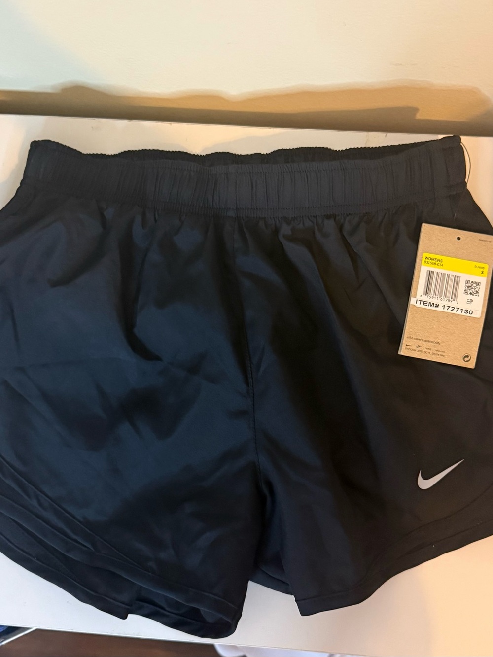 Nike Black Tempo Running Shorts Women’s Small White Logo NWT New Yoga Gym